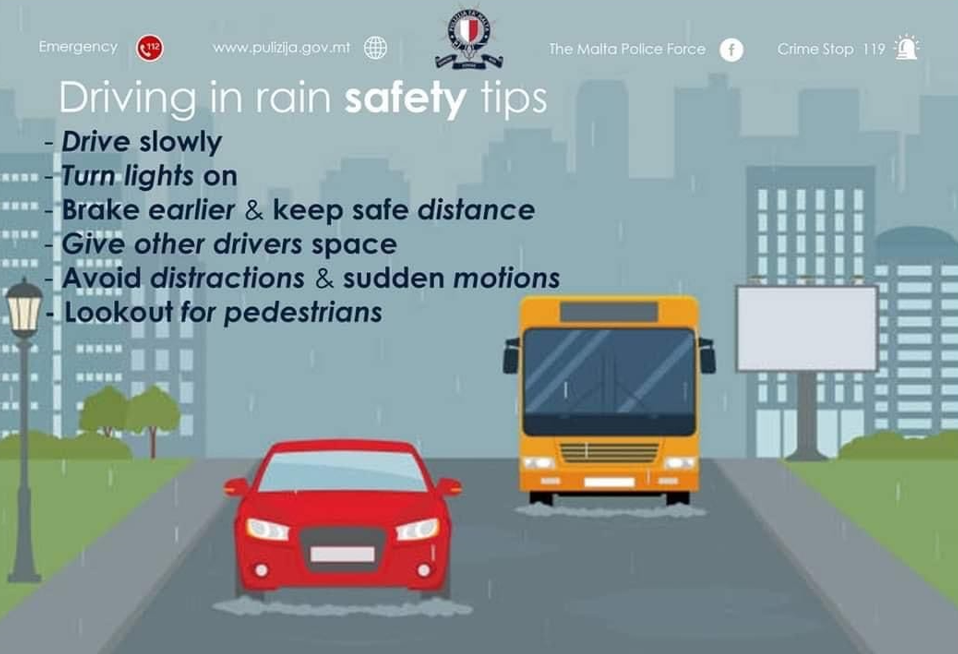 Police safety tips for drivers during rainy weather TVMnews.mt