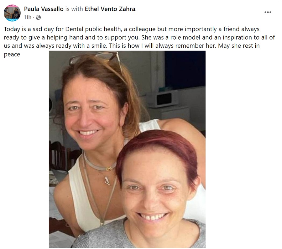 Dentist Ethel Vento Zahra dies after years of battling cancer TVMnews.mt