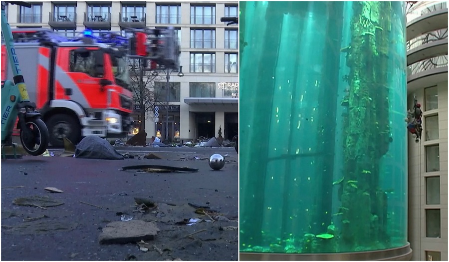Berlin Hotel completely flooded after 5storey aquarium explodes